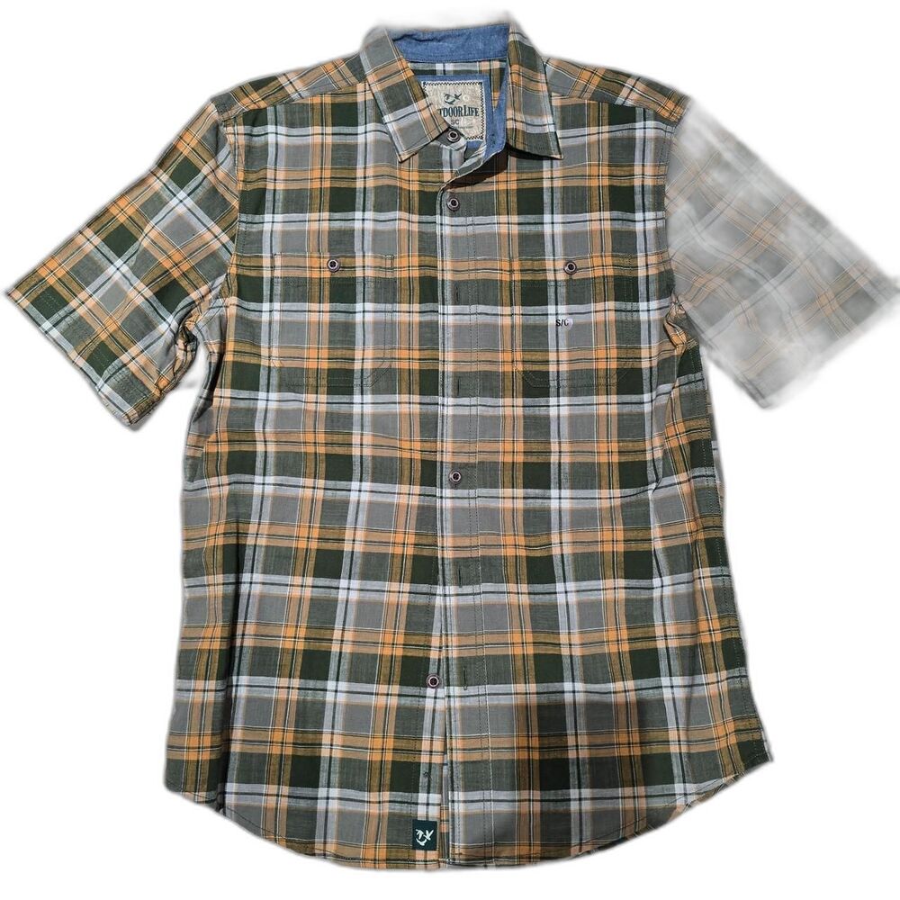 Outdoor Life men's small button up plaid short sleeve shirt